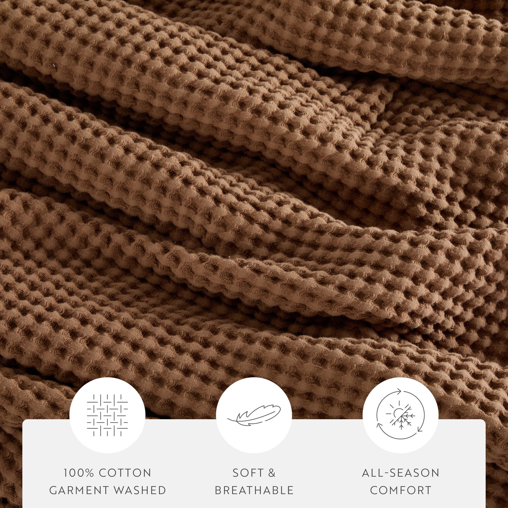 Noble Linens 100% Cotton Waffle Texture Bed Blanket, Mocha, Full/Queen