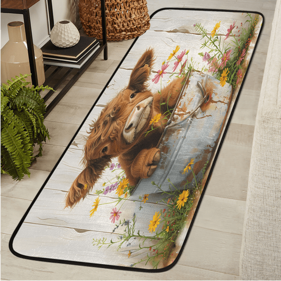 CURLYOOT Farm Cute Cattle Cow Runner Rug 2'x6' Washable Kitchen Runner Rug Indoor Non Slip Laundry Rugs Floor Carpet for Hallway Kitchen Entryway Bedroom Living Room