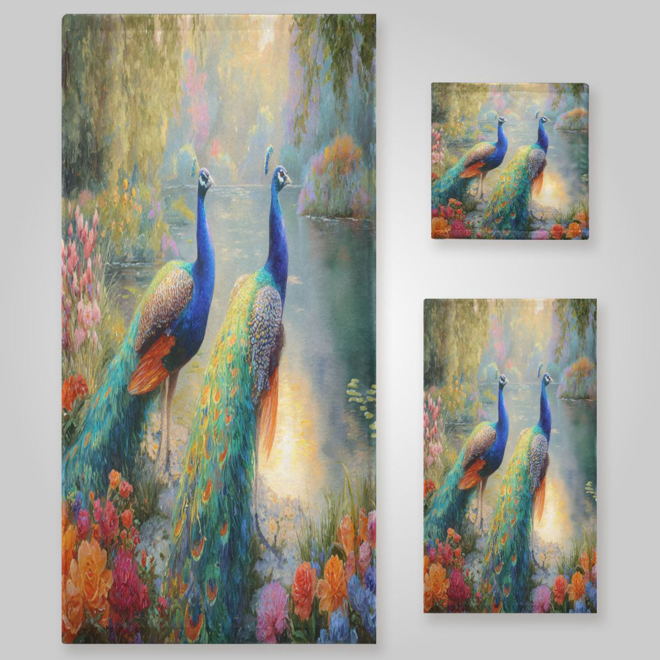 3 Sizes of Towel Sets Including Bath Towel Hand Towel and Washcloth for Daily Use Peacocks in Wonderland