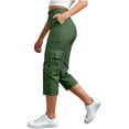 thumbnail image 4 of Only Moment Cargo Shorts for Women Elastic Waist Trousers with Pockets Summer Beach Vacation Clothes Green,XL, 4 of 7