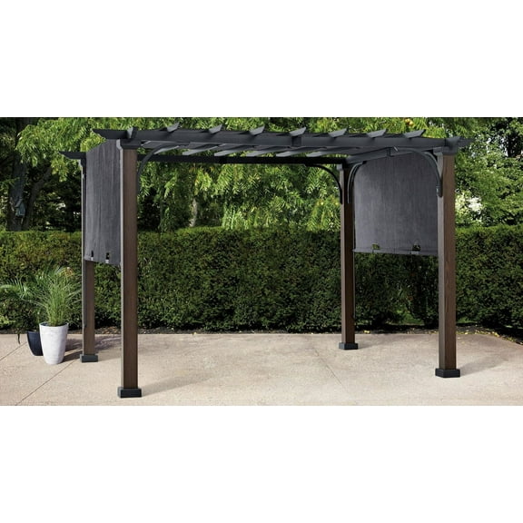 Pergola à auvent en tissu tendu acier HOMETRENDS, 2,4 m x 3 m, gris foncé
