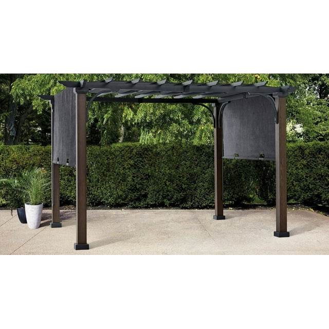 HOMETRENDS 8 ft. x 10 ft. Steel Sling Top Pergola, Dark Grey