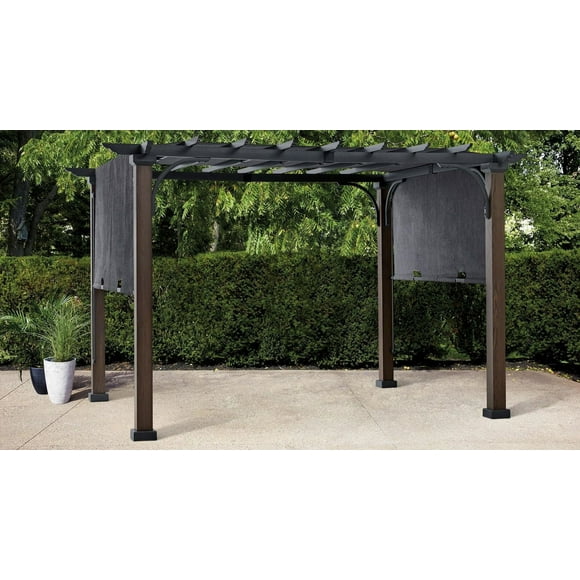 HOMETRENDS 8 ft. x 10 ft. Steel Sling Top Pergola, Dark Grey