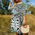 thumbnail image 4 of Snow Leopard Lush Tropical Foliage Women's 3/4 Sleeve Dresses Elegant A-Line Midi Dress Flare Summer Casual Sundress, 4 of 9