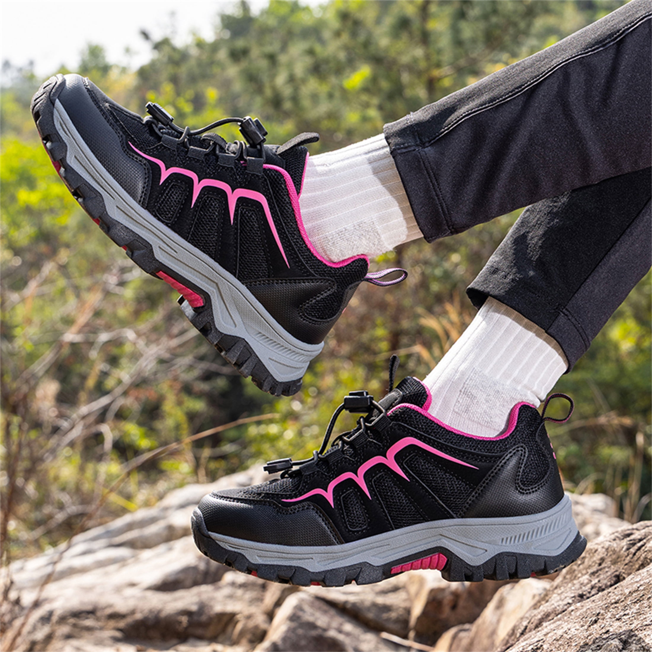 YOURDIARY Mens Womens Low Top Hiking Shoes Breathable Slip Resistant Trekking Trails Outdoor Sneakers