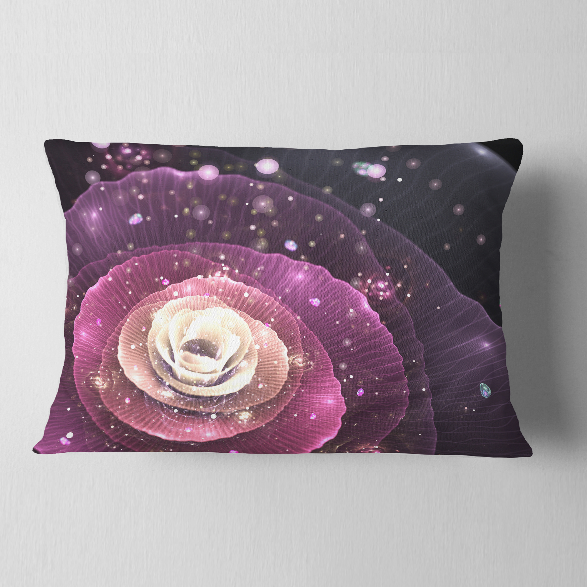 Designart Pink Flower with Sparkles - Floral Throw Pillow - 12x20