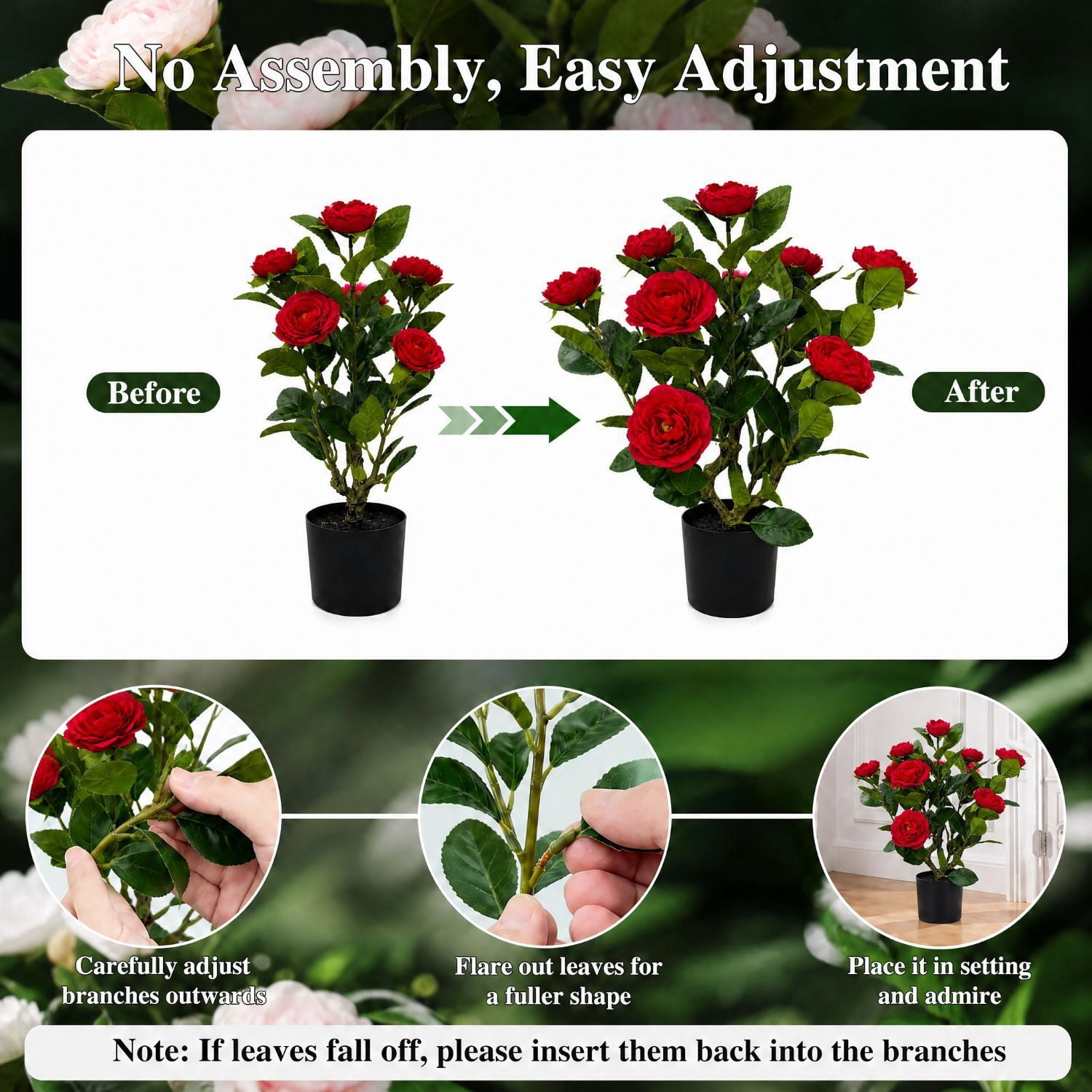 Easy4Home 1.6FT Artificial Flower Plant Fake Camellia Tree Potted Indoor, Red