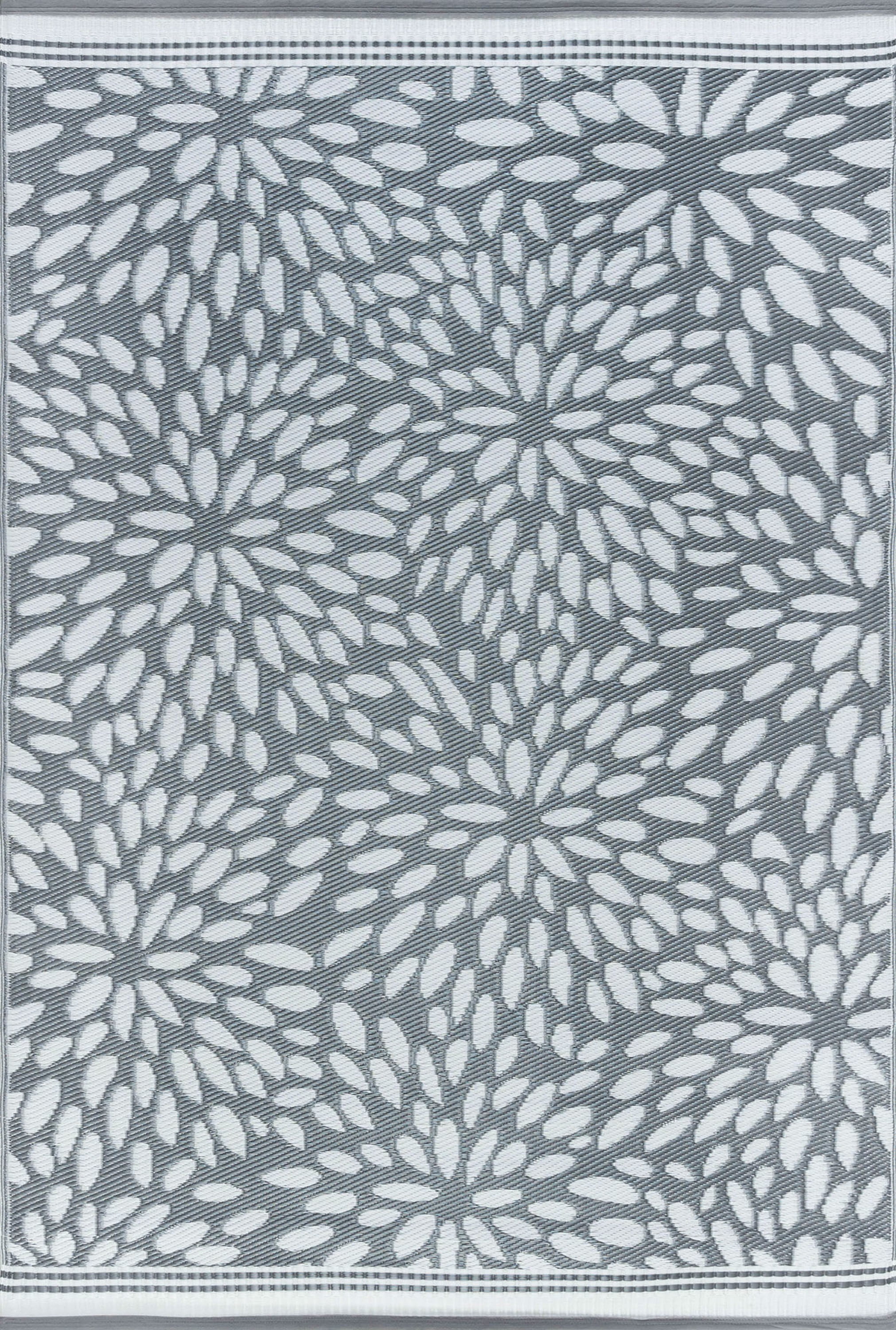 9x12 Reversible Gray and White Polypropylene Outdoor Floral Area Rug
