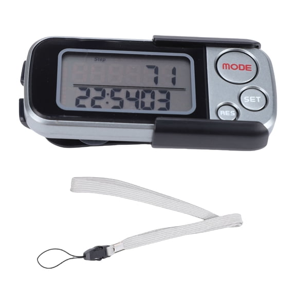 Aestri 3D Pedometer for Walking, Large LCD Step and Calorie Counter with 30-Day Memory, Distance Tracker, Clock, Removable Clip and Lanyard, Silver Gray