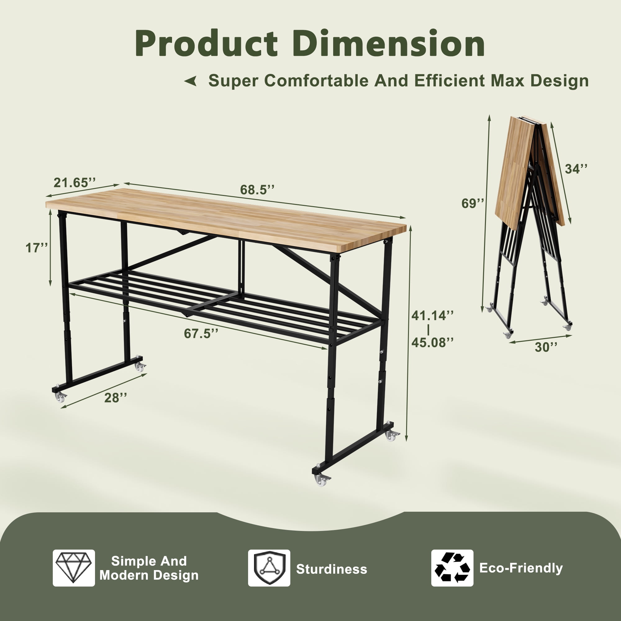 Aukfa Heavy-Duty Folding Workbench, Folding Utility Table, Capacity 2000LB,Brown