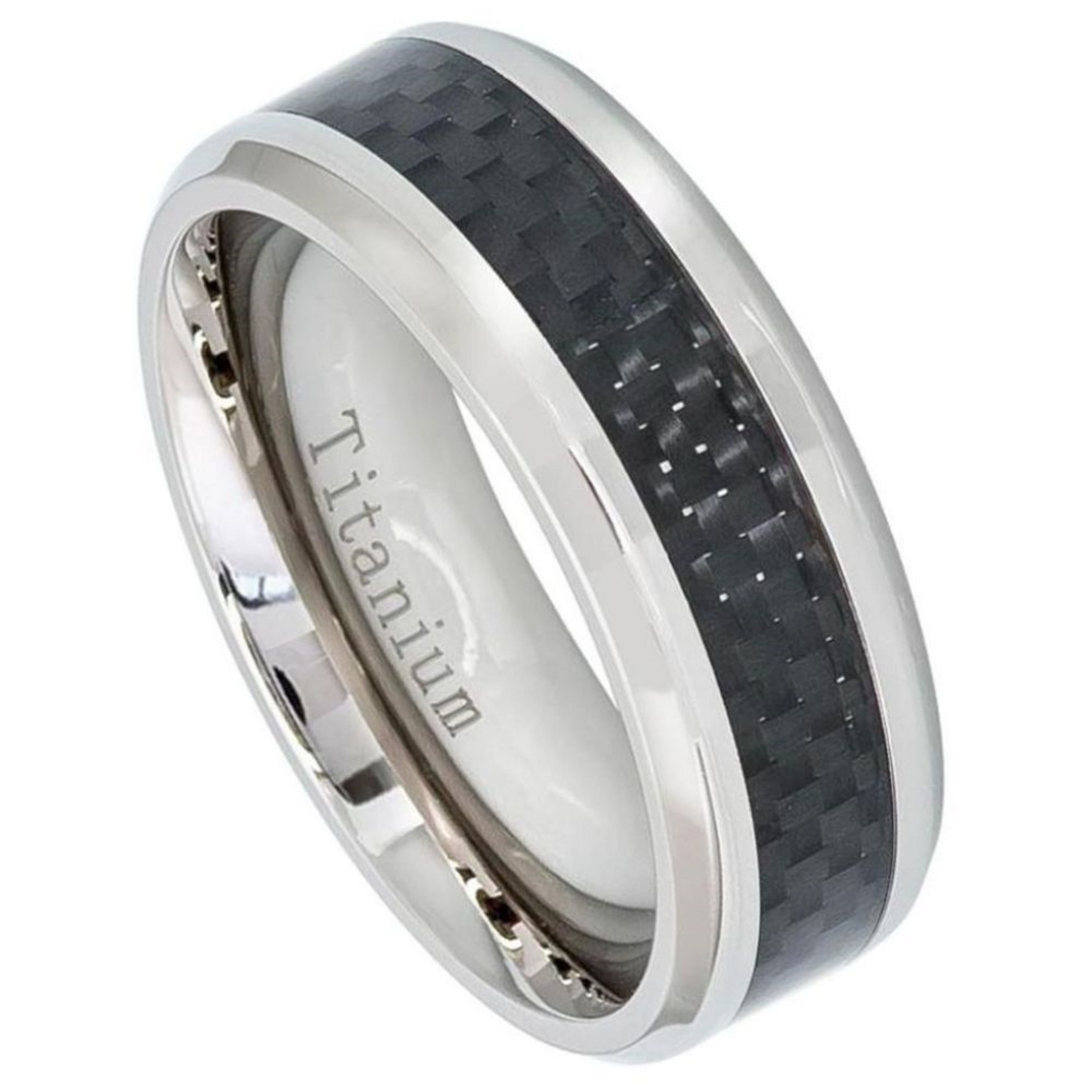 Best Designer Jewelry Titanium Polished w/Black Carbon Fiber Inlay Flat 8mm Band 