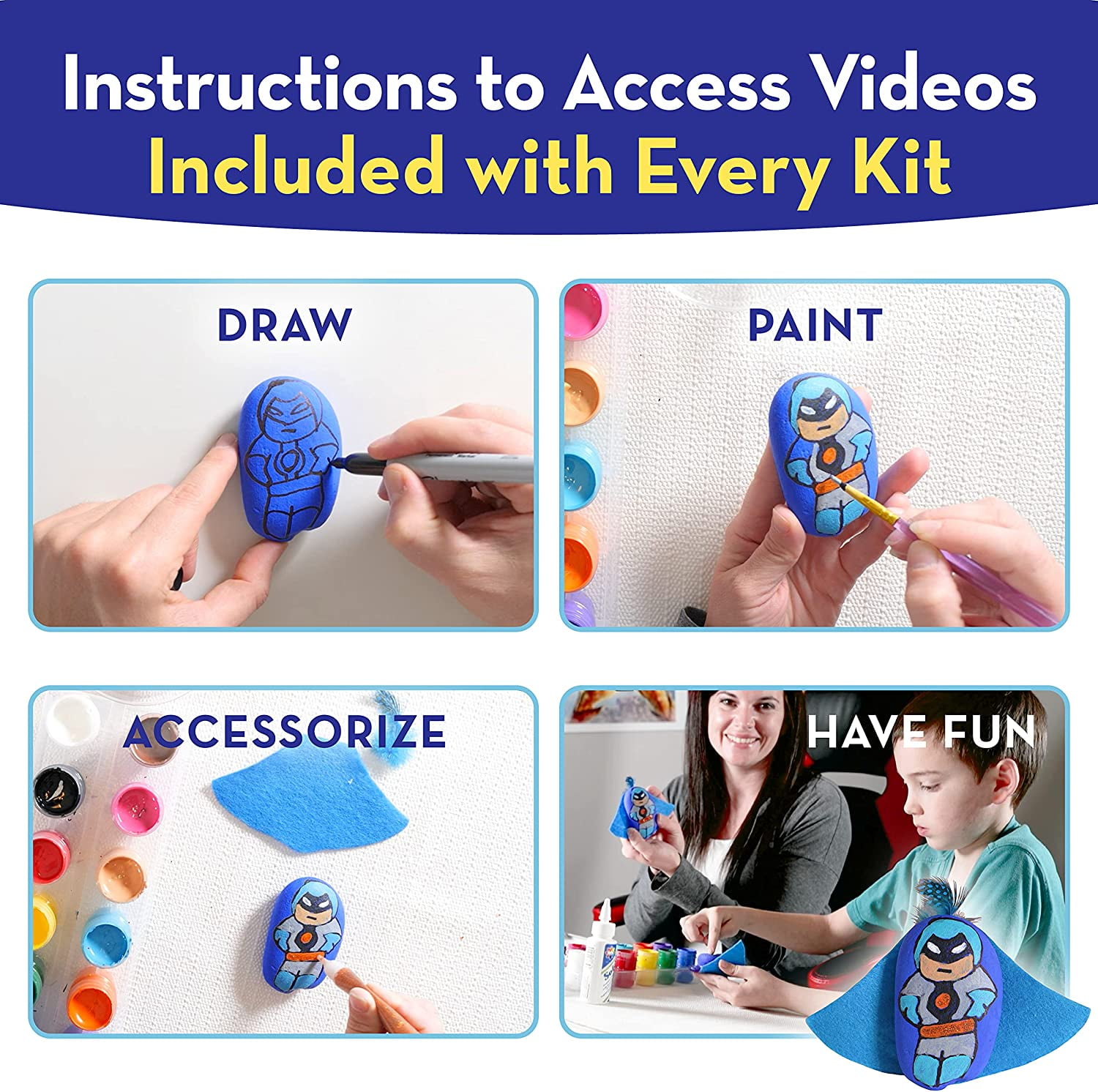BRYTE 150+ Piece Deluxe Edition All-Inclusive Kids Rock Painting Kit, 10  Rocks, 8 Waterproof Paints, Glitter Glue & More
