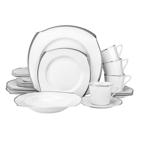 World Gifts 20-Piece Porcelain Dinnerware Set - Platinum Silver Ornament, Service for 4