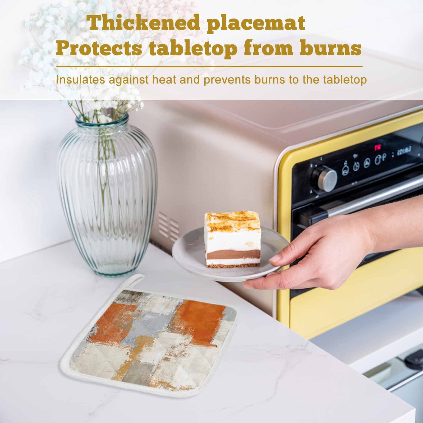 Burnt Orange Pot Holders for Kitchen Heatproof Potholder, 3 Pack Modern Geometric Grey Oil Painting Abstract Hot Pads Multipurpose Oven Pads Cloth Potholders Trivet for Cooking Baking