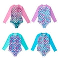 thumbnail image 2 of LYMAYTER Kids Girls Swimsuits Teen One-Piece Swimwear Quick-Dry Long Sleeve Bathing Suit Sunburn Protection Bodysuit Toddler Fish Scale Printing Jumpsuit Bathing for 4-12Y, 2 of 10