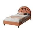 thumbnail image 5 of Sesslife Twin Size Bed Frame for teens, Cute Bed Frame with Sports-Style Pattern, Upholstered Bed with Basketball Shaped Headboard, Cartoon Platform Bed for Teens, No Box Spring Needed, Orange, 5 of 8