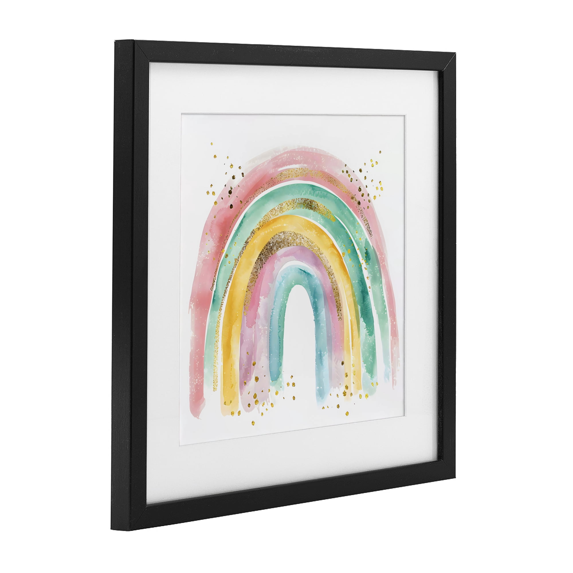 Stupell Industries Pastel Rainbow with Gold Accents Black Framed Print Under Glass, design by Creative Studio