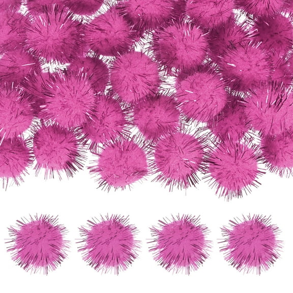 Uxcell 60-Pack Glitter Pom Pom Balls, 0.98in Mini Tinsel Sparkle Balls for DIY Crafts/Party Decoration [Pink]