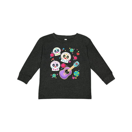 

Inktastic Day of the Dead Owl Sugar Skulls and Guitar Boys or Girls Long Sleeve Toddler T-Shirt