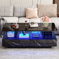 thumbnail image 3 of Blotout LED Black Coffee Table with 2 Storage Drawer, 43" Modern High Glossy Coffee Tables w/Open Display Shelf, Rectangle 2-Tier Center Table for Living Room(Black Marbling Print-43"), 3 of 8