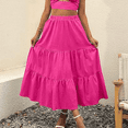 thumbnail image 4 of Women’s Summer Boho Flowy Swing Tiered A-Line Maxi Skirt Fashion Trendy Waist Pleated Long Beach Skirt Rose L, 4 of 7