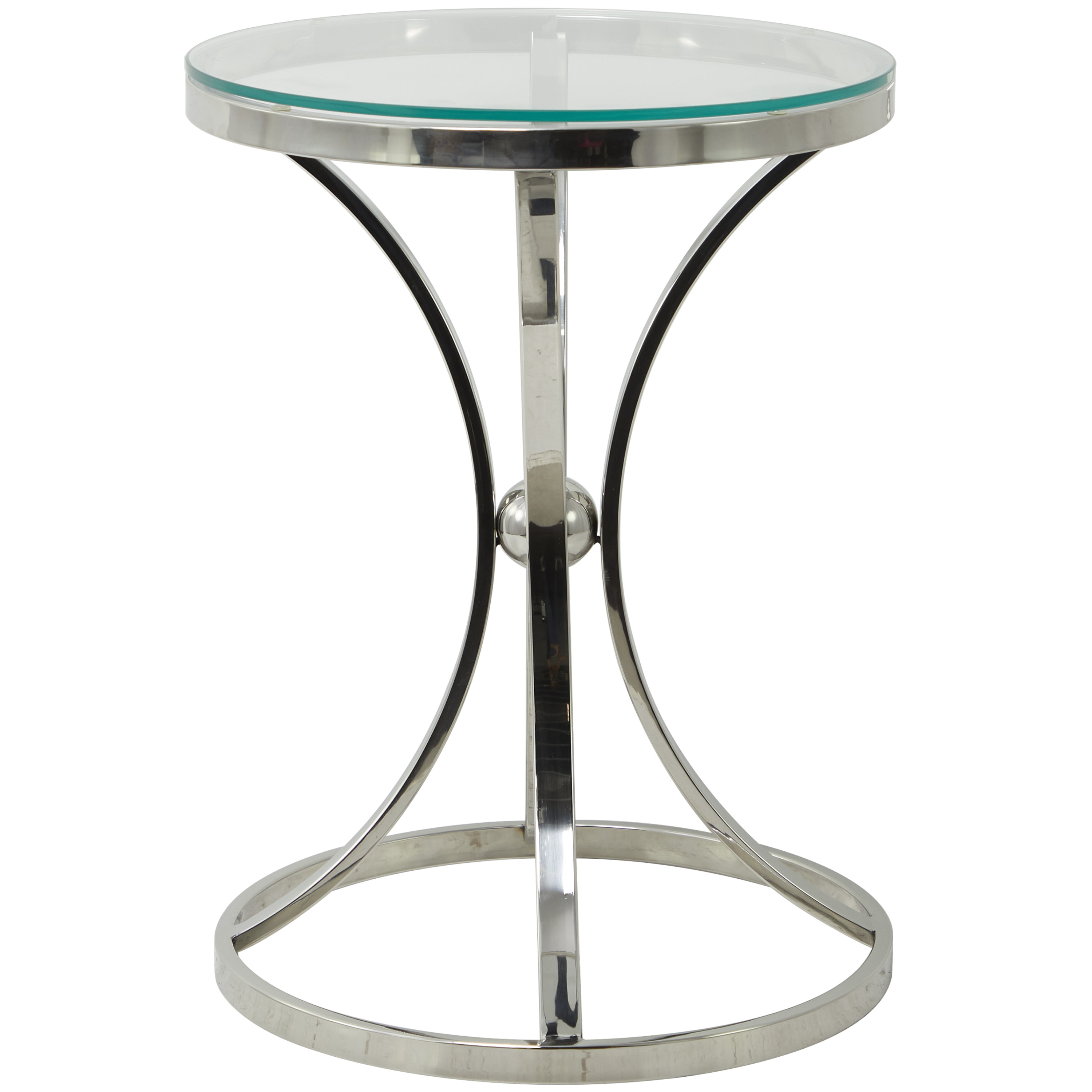 DecMode 18" x 25" Silver Stainless Steel Hourglass Shaped Stand Accent Table with Clear Glass Top, 1-Piece