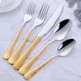 thumbnail image 3 of 20-Piece Gold Plated Pattern Handle Flatware Set, Stainless Steel Cutlery with Knife/Fork/Spoon, Tableware Set Utensils for Home Kitchen Restaurant Party, Mirror Polished Dishwasher Safe, 3 of 7