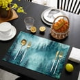thumbnail image 3 of Teal Mountain Placemats Set of 8, Misty Forest Nature Woodland Pine Tree Landscape Placemats for Dining Table, Place Mats for Kitchen Tabletop, Waterproof Wipeable Dining Table Mats Set, 3 of 9