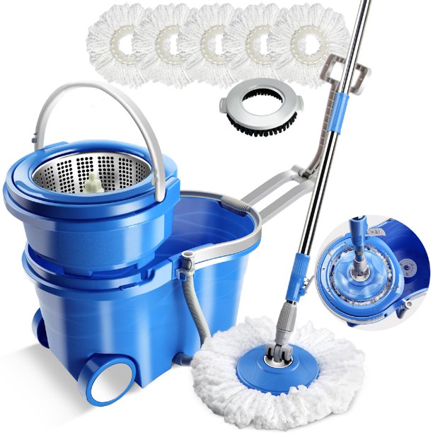 Mastertop Cleaning Spin Mop and Bucket System Set, Stainless Steel