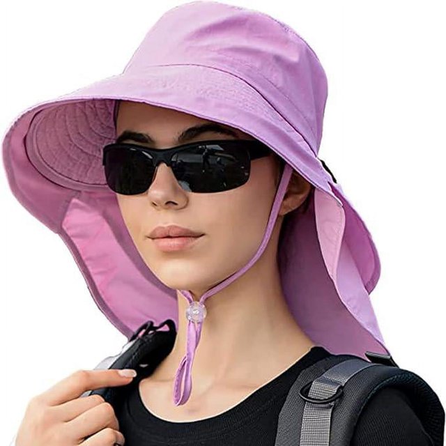 Sun hat women outdoor summer wide brim UV protection hat water-repellent with large neck protection ponytail beach hat