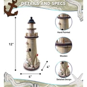 CoTa Global Brown Wooden Lighthouse Decor - Handmade and Crafted Wooden Lighthouse Decoration with Fishing Net, Decorative Beach Style Tabletop Centerpiece, Nautical Themed Home Decor - 12 Inches