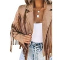 thumbnail image 2 of Douhoow Women Coat Tassel Cardigan Fringed Hem Crop Tops Motor Biker Jacket Suede Leather Jacket, 2 of 7