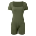 thumbnail image 5 of ASFGIMUJ Women's Short Sleeve Bodycon Romper Stretchy Square Neck Sexy Unitard Jumpsuit,Size L, 5 of 5