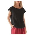 thumbnail image 2 of JUNWELL Lin à la Mode des Femmes Casual Ample Mode à Manches Courtes T-shirt Couleur Unie Col Rond Top, 2 of 7