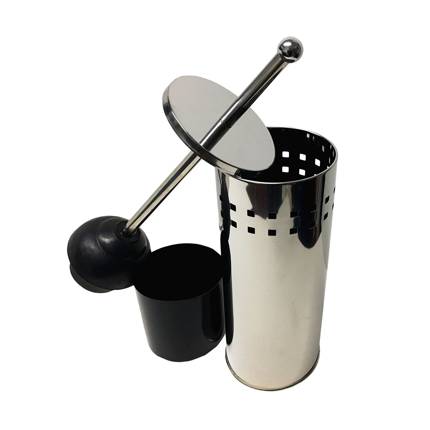 Home Basics Stainless Steel Vented Toilet Plunger with Canister Holder Drip Cup 