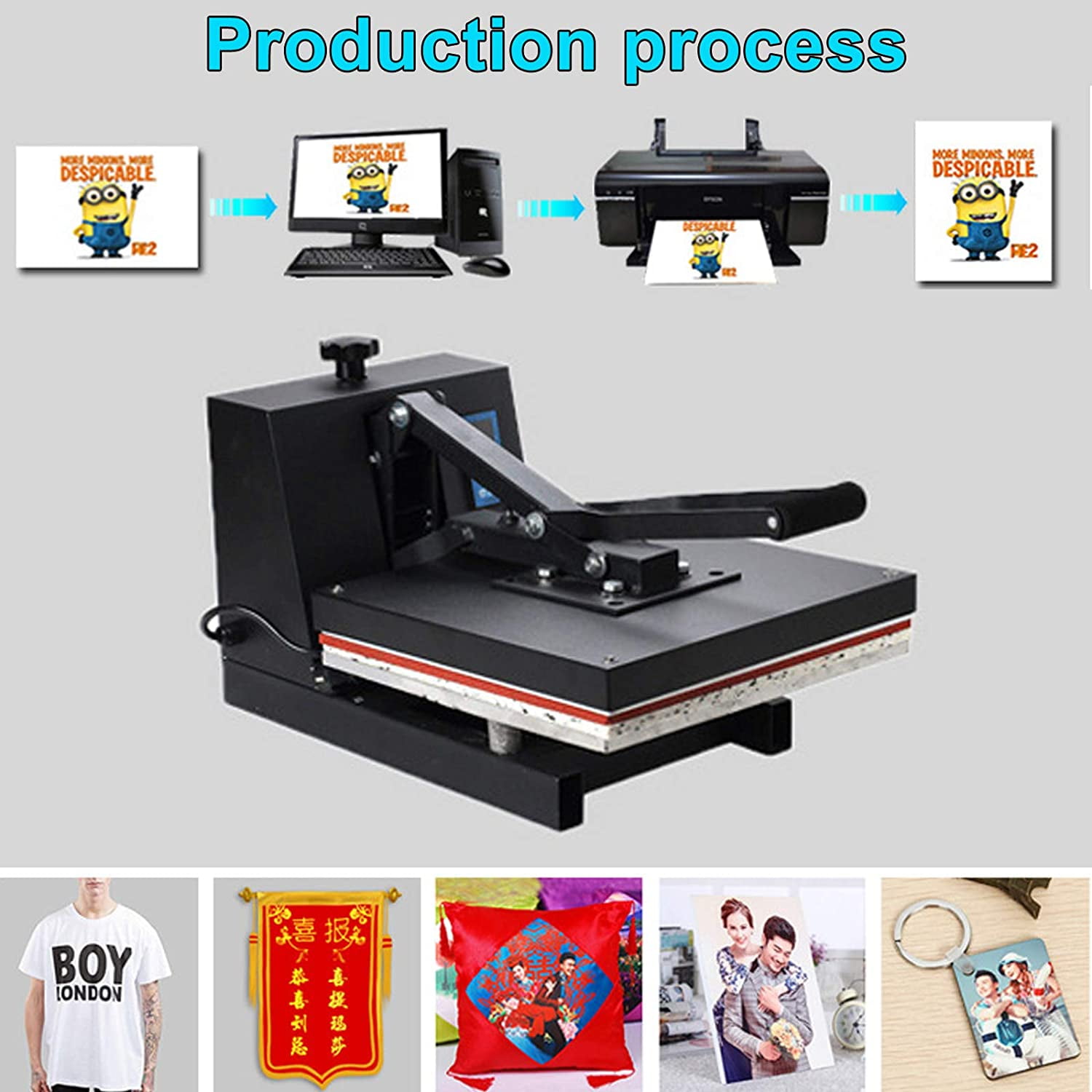 FETCOI Heat Press 16"x 24" Industrial Flat Heat Press Machine Clamshell Digital Heat Transfer Sublimation for T-Shirt Mug Hat Plate Cap Pattern Pressing, 110V 1400W 3000°