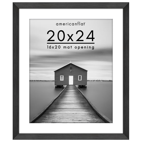 Americanflat 20x24 Picture Frame with Polished Plexiglass with 16x20 Mat Display Photo Hudson Wide - Black