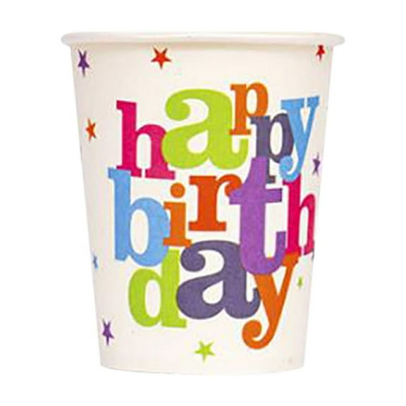 Guozer 10PCS Disposable Paper Cups Happy Birthday Party Supplies Set with Birthday Dots Design