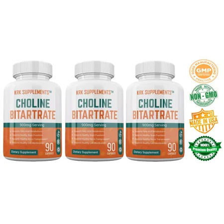3 Pack Choline Bitartrate 900mg per serving Brain Memory Booster Fatty Liver