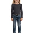 thumbnail image 6 of WUANDIXFA Girls Long Sleeve Shirts Crewneck Ruched Side Slim Fit Tops Ribbed Knit Casual Tee Shirt 4-15 Years (Dark Gray, 11-12 Years), 6 of 7