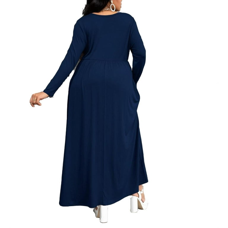 Navy blue casual dress plus size sale