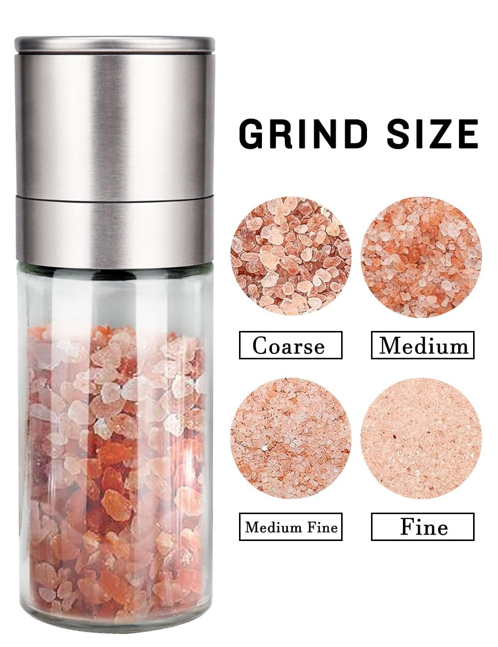 Salt and Pepper Grinder Set Refillable Adjustable Coarseness Stainless Steel Ceramic Rotor Kitchen Spice Mill