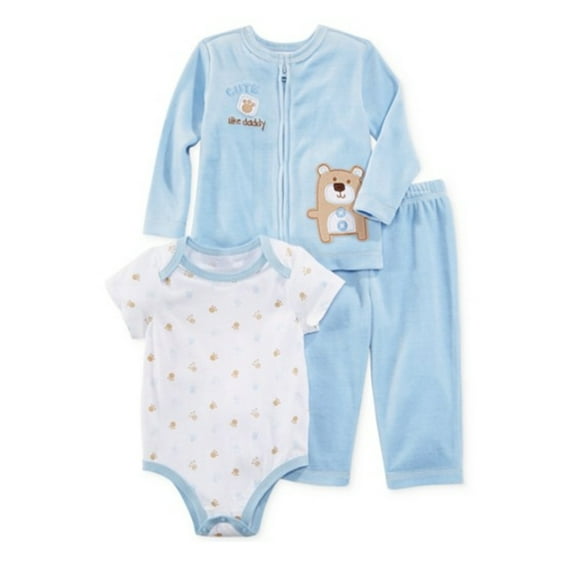 First Impressions Infant Boys Blue Velour Bear Set Pants Shirt & Sweater 24m