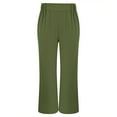 thumbnail image 3 of FUNUONY Lightweight Wide Leg Cropped Pants for Women High Waisted Loose Casual Lounge Travel Work Sweatpants Summer Fashionable Solid Color Loose Cotton Linen Elastic Pleated Wide Leg Pants Green L, 3 of 9