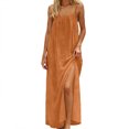thumbnail image 3 of Xcmzpl Womens Summer Linen Maxi Dress Side Slit Spaghetti Straps Dress Backless Sleeveless Long Flowy Dresses Vestido De Verano Para Mujer, 3 of 8