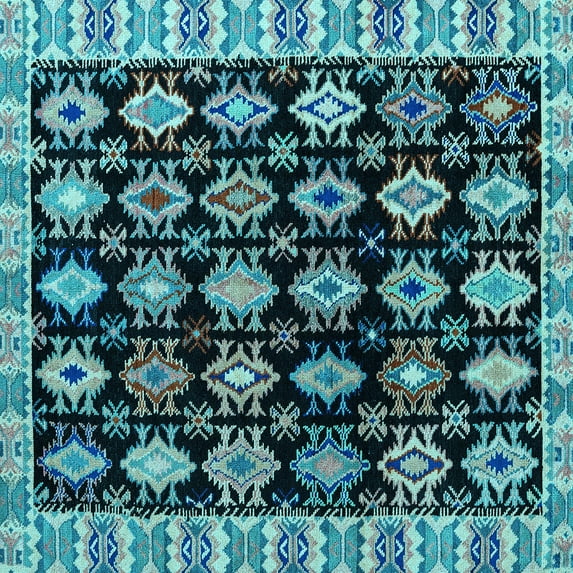 Ahgly Company Indoor Square Abstract Light Blue Modern Area Rugs, 6' Square