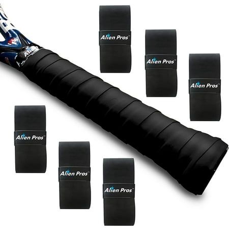 ALIEN PROS Tennis Racket Grip Tape Black - Precut and Dry Feel Tennis Grip (6 Pack) - Tennis Overgrip Grip Tape Tennis Racket - Wrap Your Racquet for High Performance