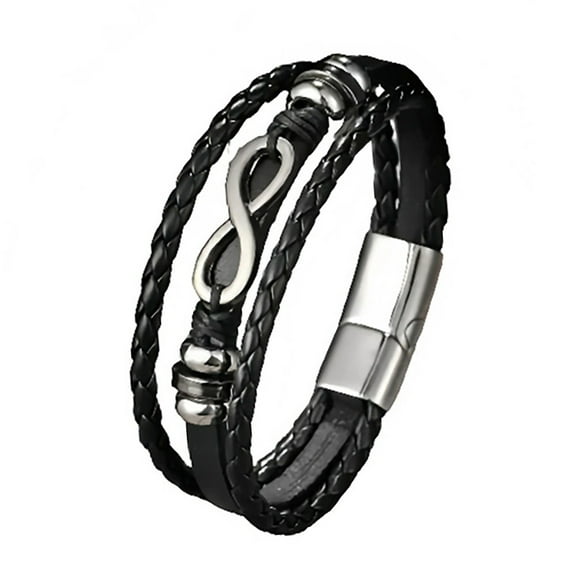 JO WISDOM Men's Magnetic Infinity Buckle Bracelet, Men's Woven Leather Cuff Bracelet, Leather Bracelet, Bohemian Cuff Bracelet, Handmade Spliced Bracelet, Multi layered Men's Bracelet