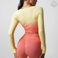 thumbnail image 6 of CORPOAMOR Women's Fitness Clothing Gym Outfit and Yoga Workout Set Crop Top and High Waisted Leggings Ombre Gradient 2 Piece Set (Orange/Yellow, Large), 6 of 9