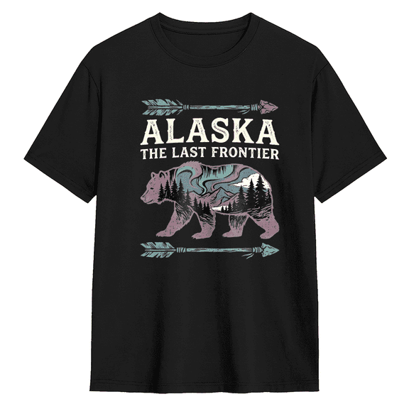 Alaska The Last Frontier Bear Cool Graphic Tee for Men and Women, Fun Camping Cotton Short Sleeves T-Shirt